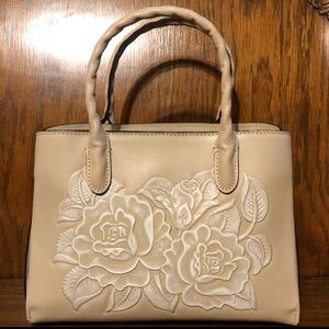 NWT-Patricia Nash-Burnished Rose Tooled-Genovese Satchel-Chalk White-$269